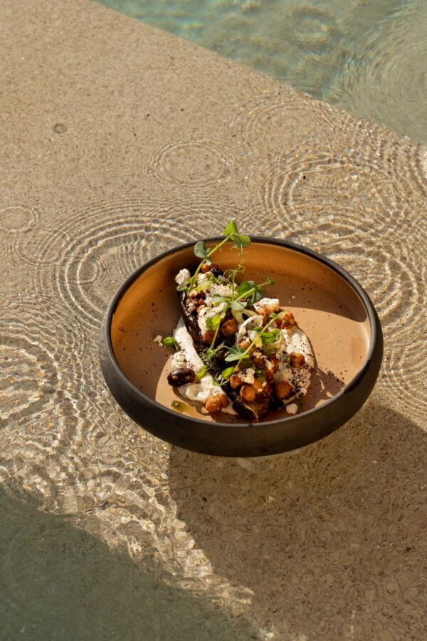 plate of authentic Greek food on a rooftop restaurant in Athens