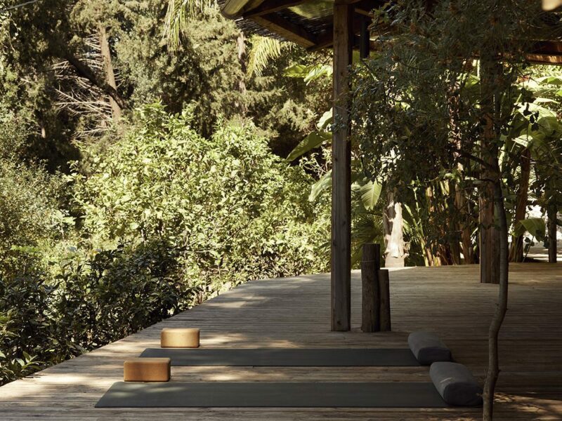 mattresses on wooden floor at a yoga retreat in Greece