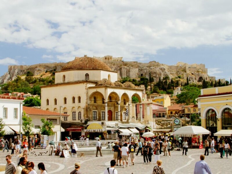 Monastiraki square with crowd athens