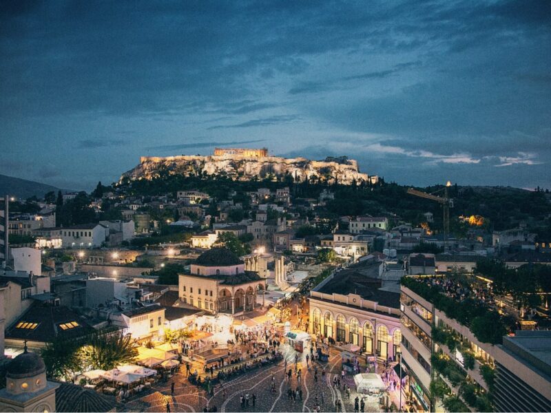 night view of acropolis in monastiraki square athens guide