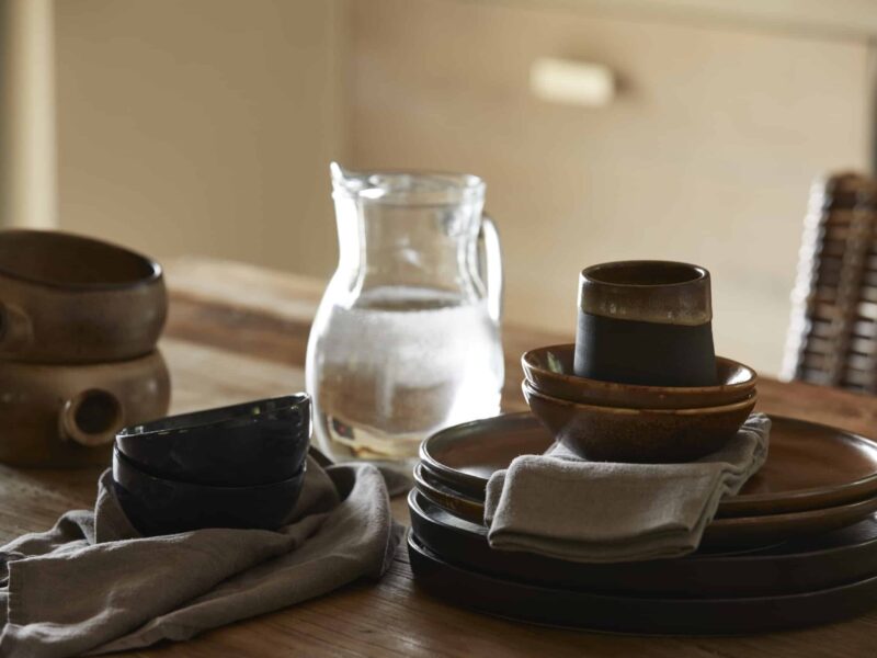 table with plates and water