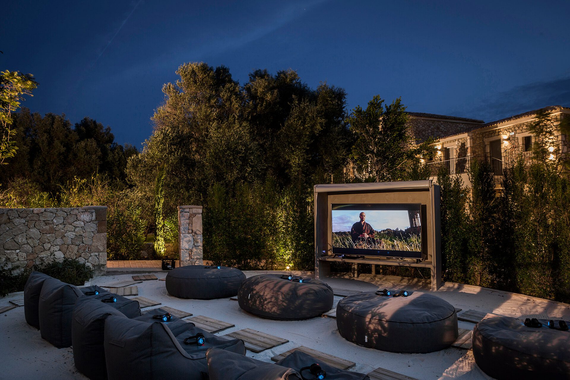 outdoor cinema chairs in Kefalonia